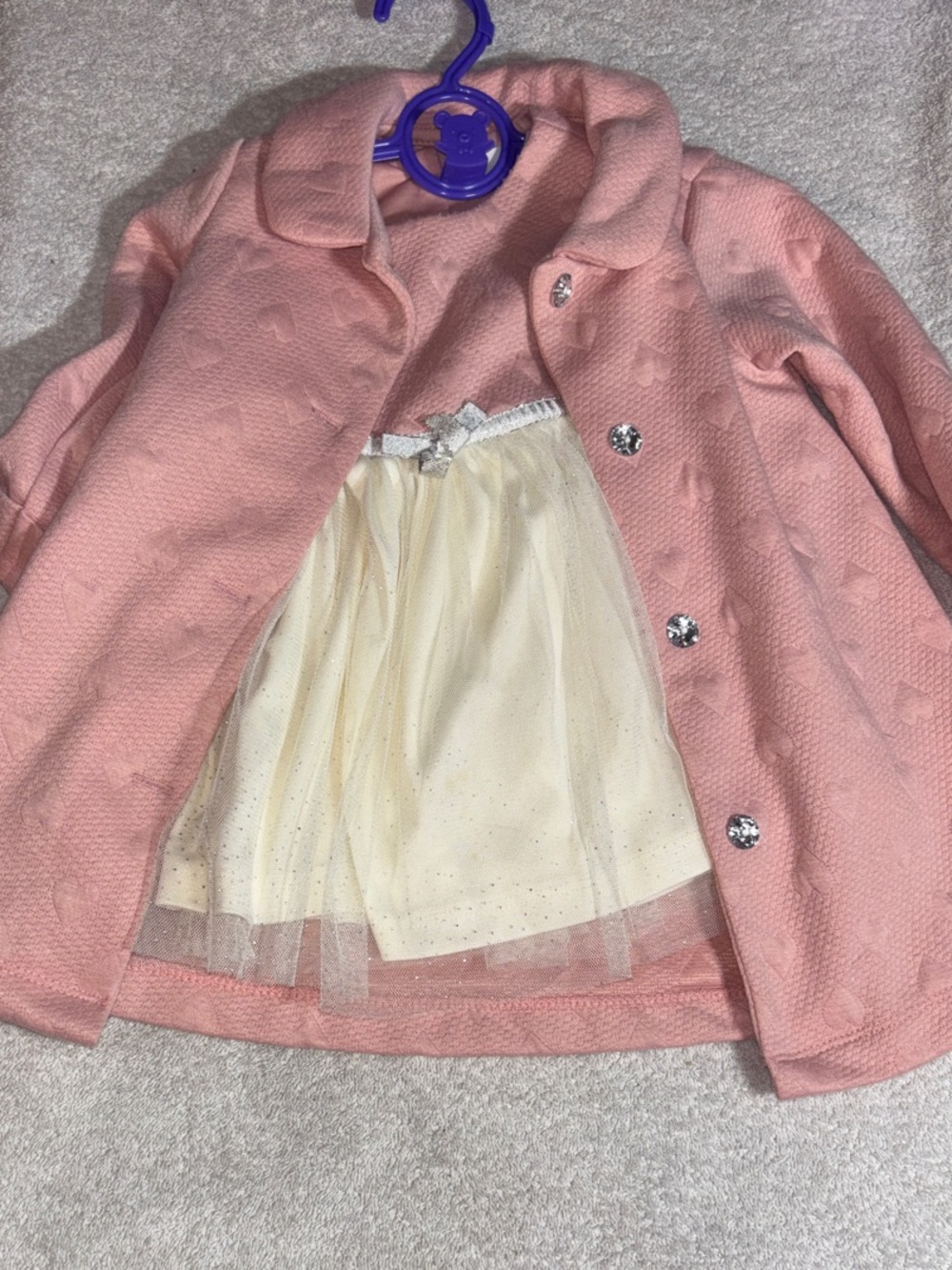 Source Unknown Pink Girl's Pea Coat with Cream Tulle Skirt